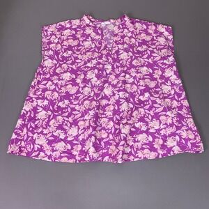 Emily Wonder Blouse Tunic Top 2X Purple Pink Floral Split V-Neck Sleeveless